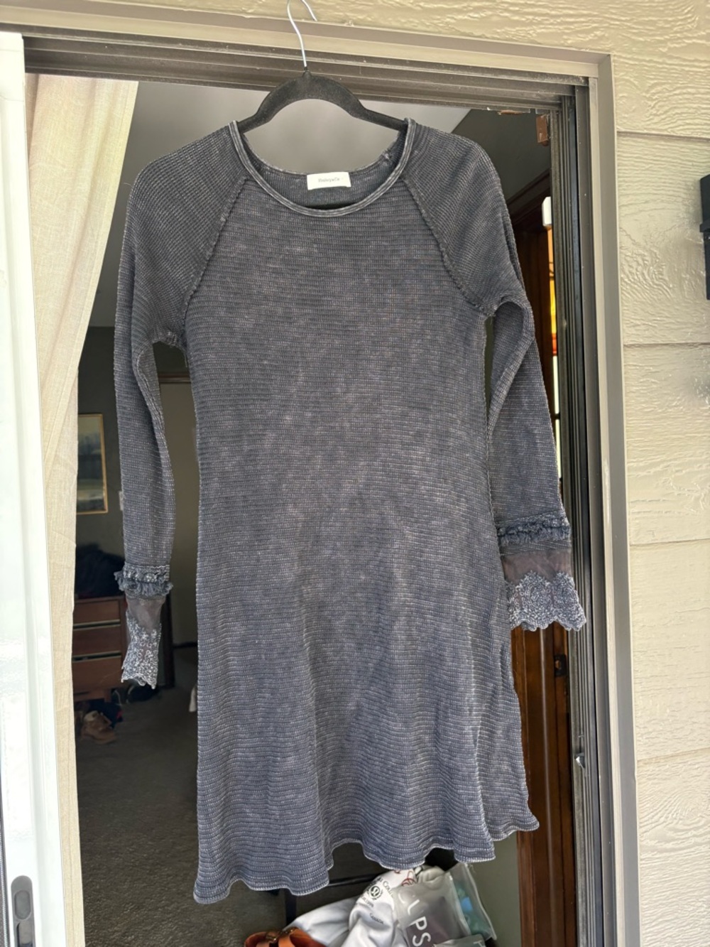 Faded Black Lace-Sleeve Women's Dress